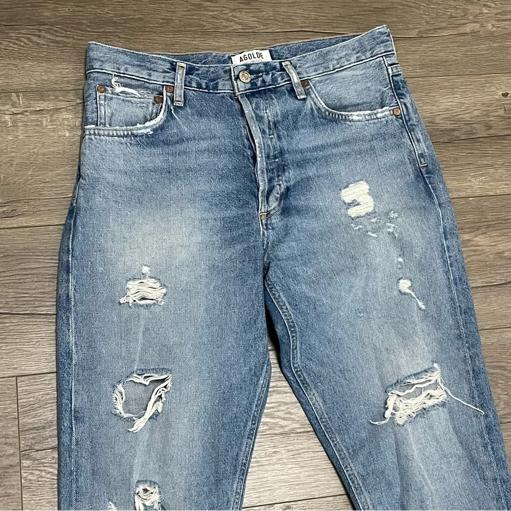 AGOLDE Jamie High Rise Classic Isolation Jeans Distressed Bottom Fly Size 27